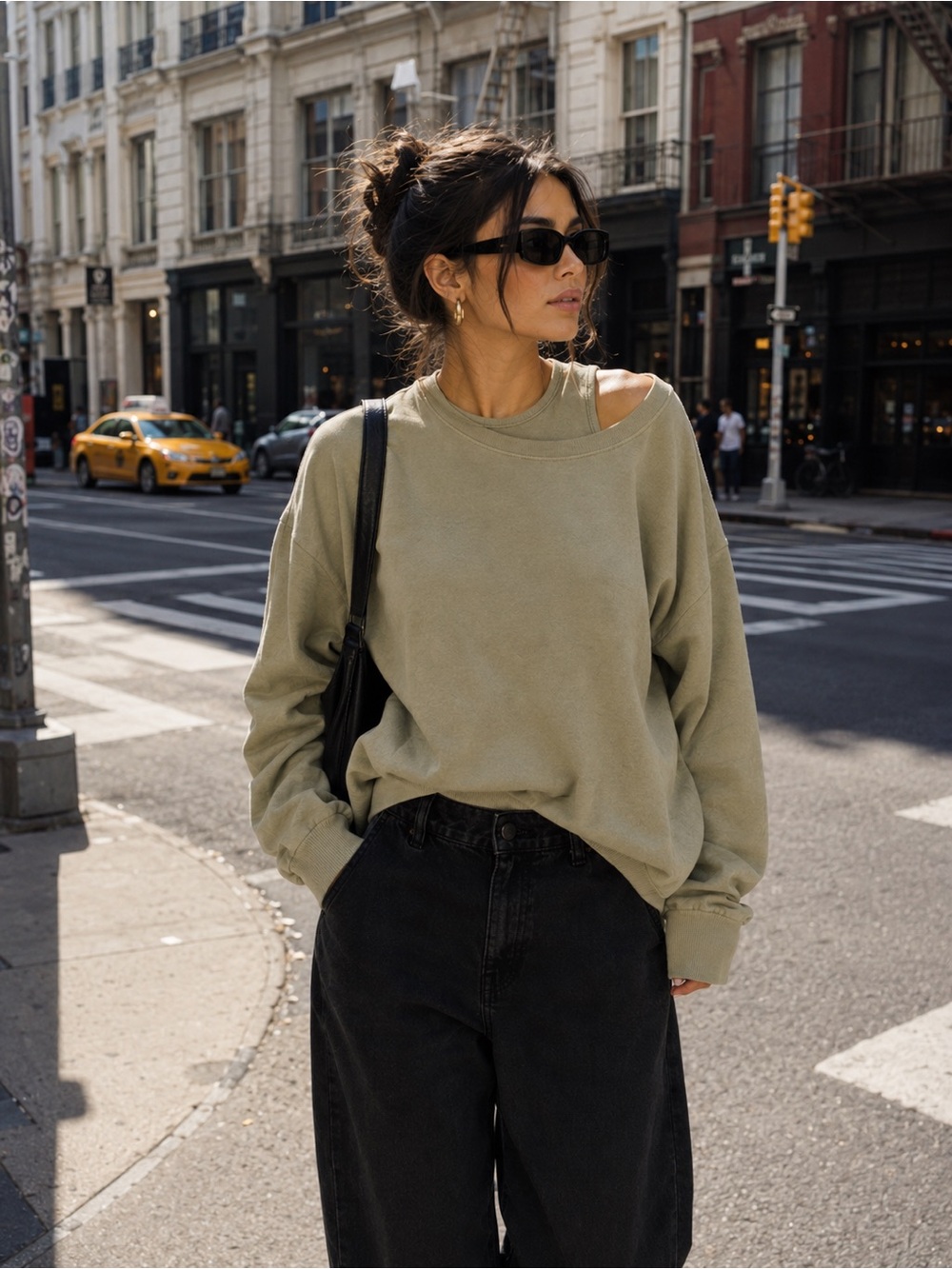 Urban Revivo Khaki Green Layered Sweatshirt Women’s Size 6